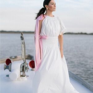 Elegant White Maxi Dress with Pink Accents